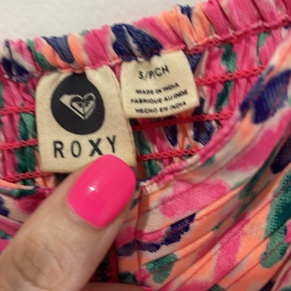 Roxy Neon Pink & multi colored patterned dress w front zip & spaghetti straps - Picture 5 of 12
